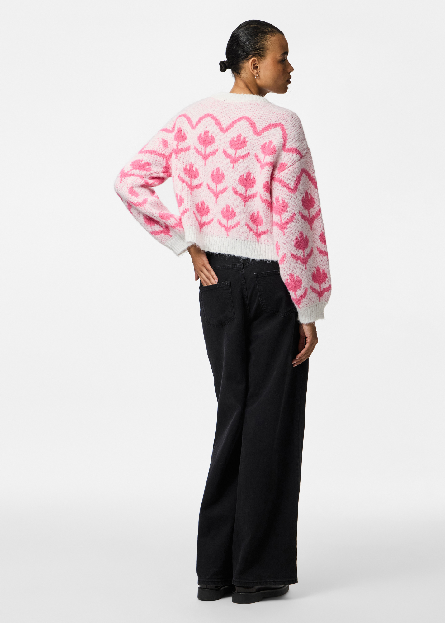 Pieces - Pink Flowers Jacquard Knit Jumper