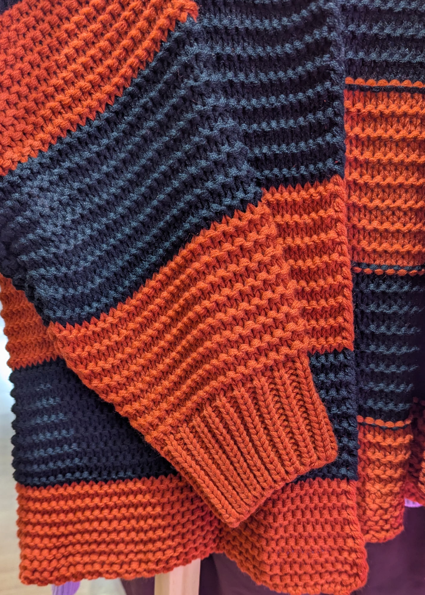 The Edit - Black & Orange Striped Knit Cardigan