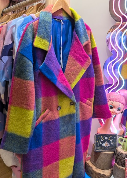 The Edit - Oversized Green, Teal & Pink Checked Coat