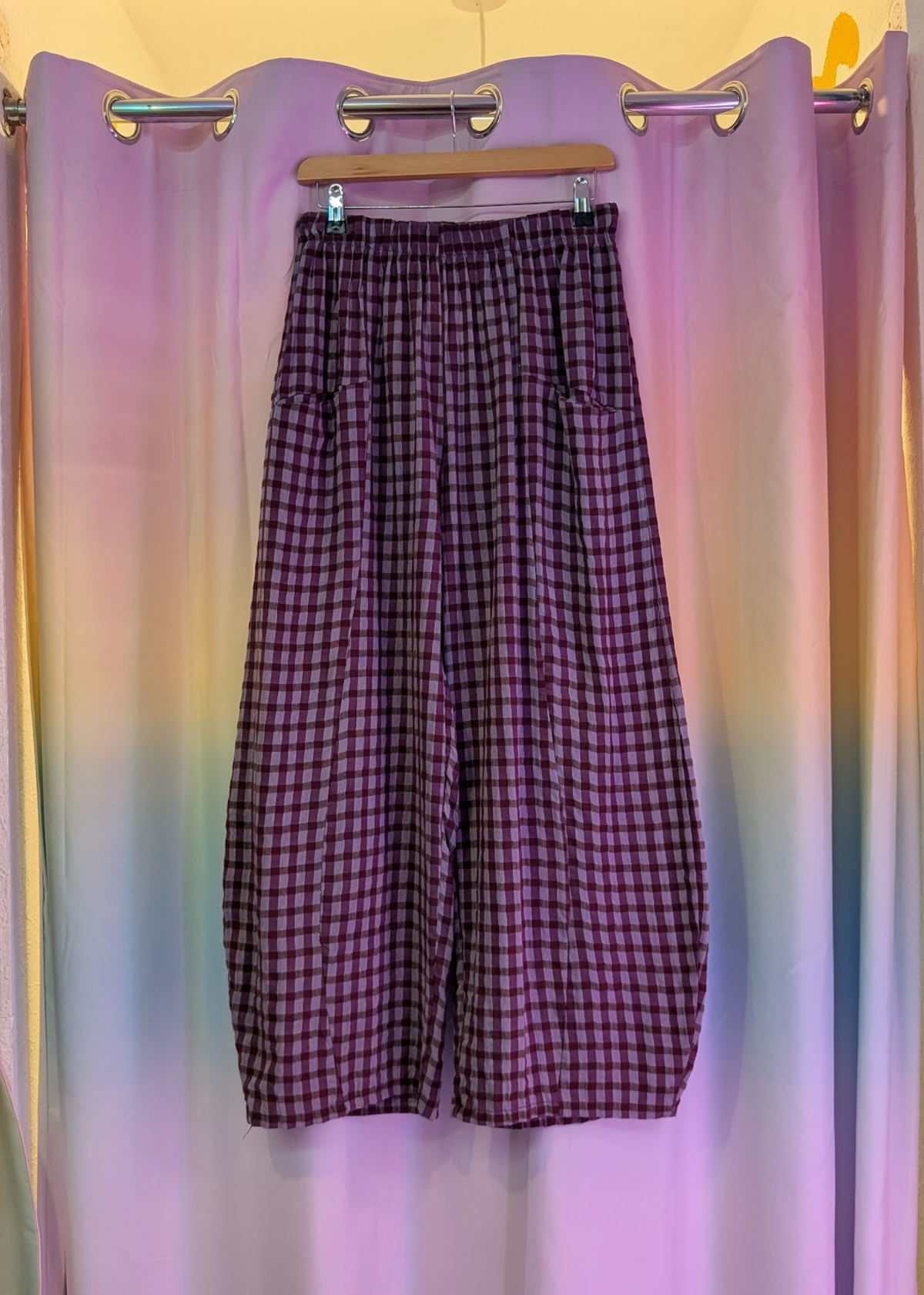 The Edit - Berry & Lilac Checked Gingham Cocoon Trousers