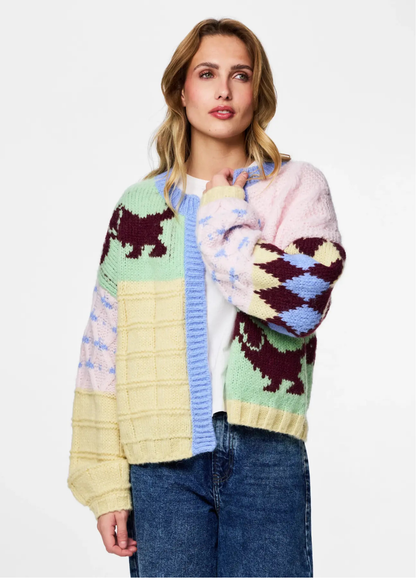 Pieces - Dog Pastel Colour Block Knit Cardigan
