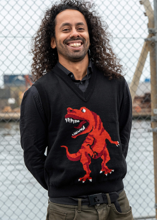 Run & Fly - Red Dino V-Neck Knitted Tank Top Vest