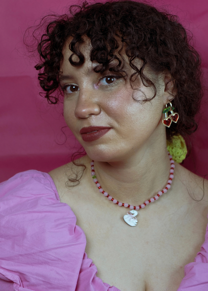 Cuteryko - Pink Cherry Heart Hoop Earrings