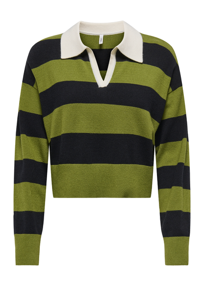 Only - Moss Green and Black Stripe Polo Jumper