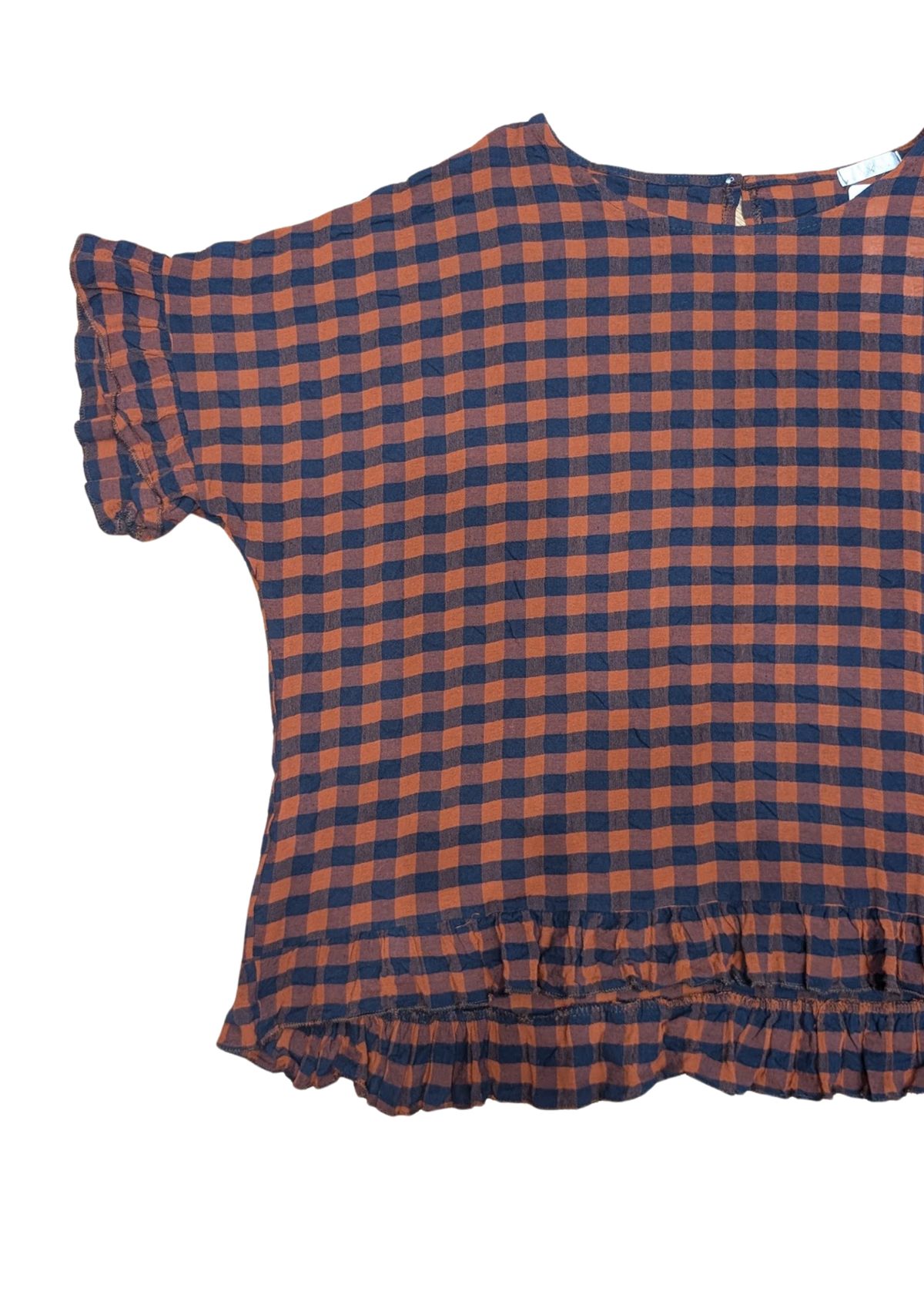 The Edit - Orange & Navy Gingham Check Frill Top