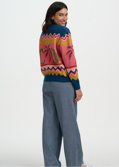 Sugarhill Brighton - Solana Leopards and Palms Knitted Bomber Cardigan