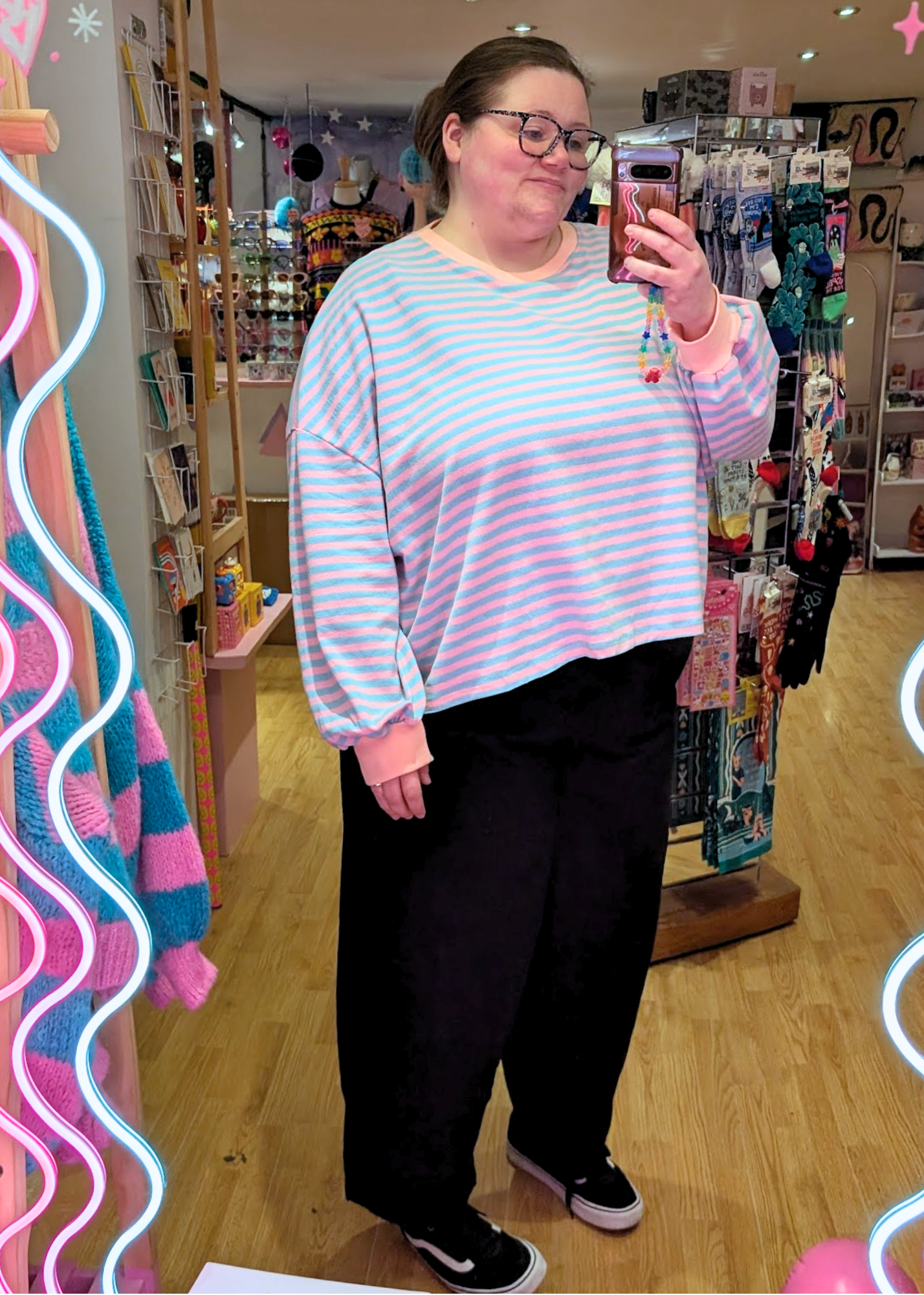 The Edit - Long Sleeve Pink & Blue Stripe Oversized Tee