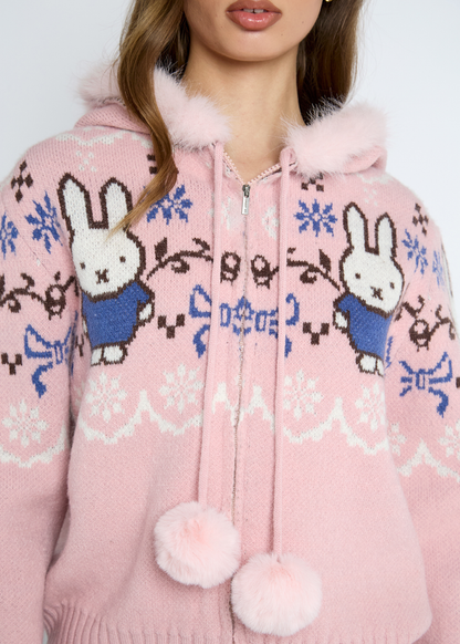 Daisy Street - Knitted Miffy Pom Pom Hooded Cardigan