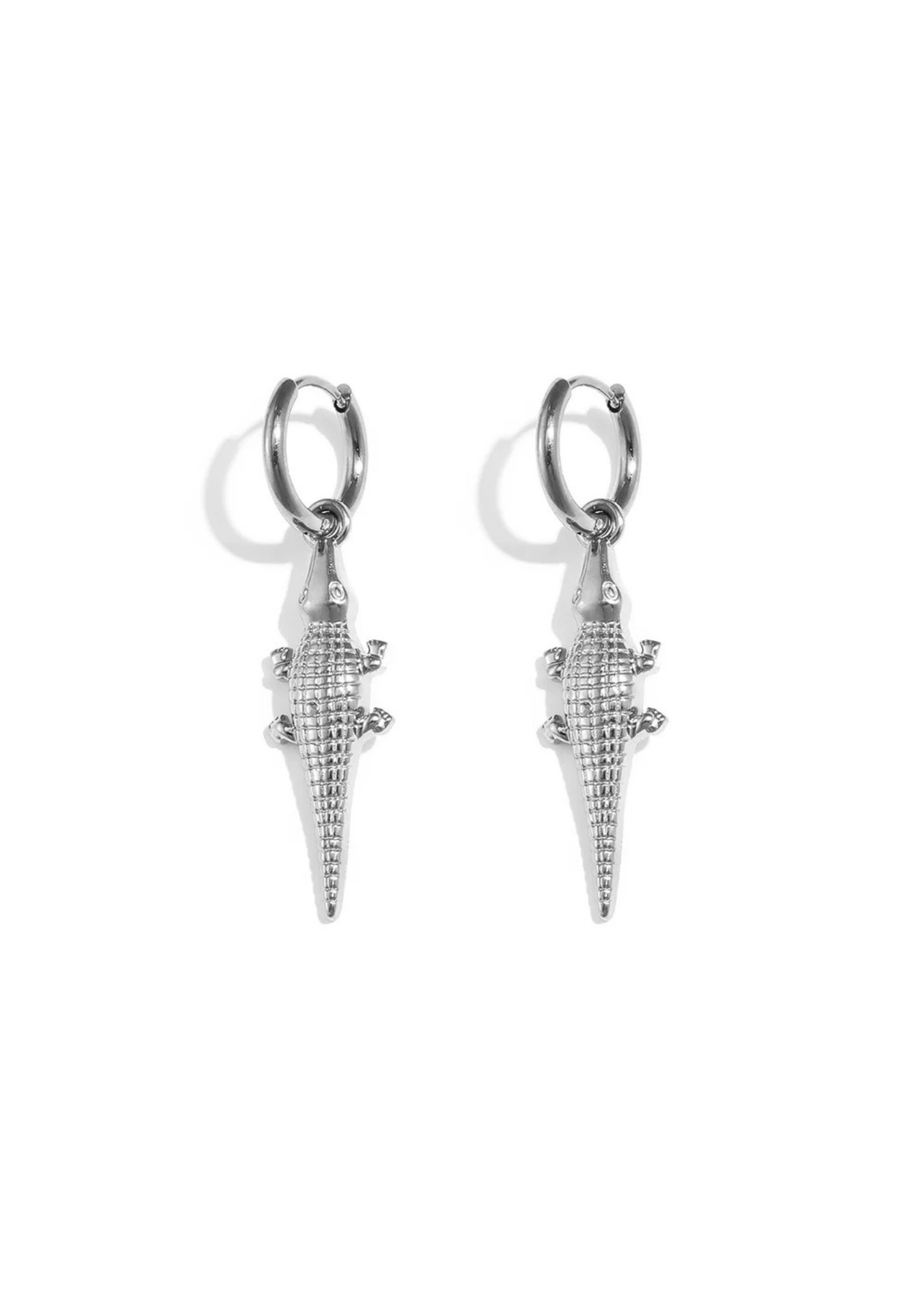 The Edit - Crocodile Drop Earrings in Silver