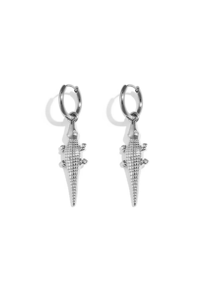 The Edit - Crocodile Drop Earrings in Silver
