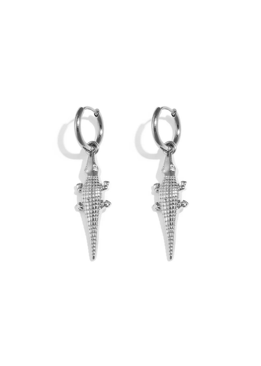 The Edit - Crocodile Drop Earrings in Silver