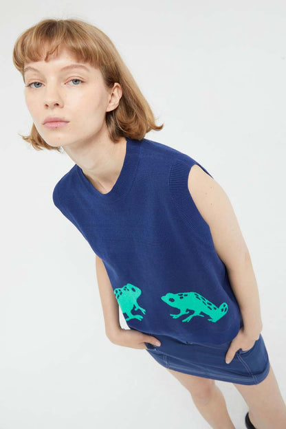 Compañia Fantastica - Blue Knitted Frog Vest