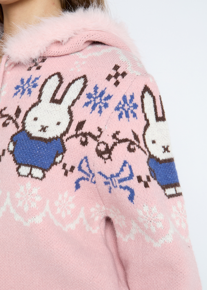 Daisy Street - Knitted Miffy Pom Pom Hooded Cardigan