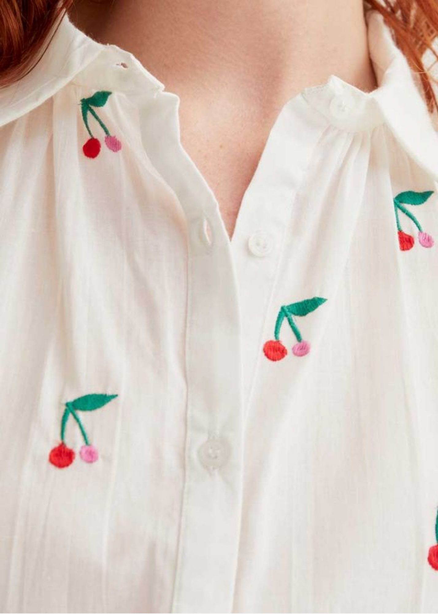 Compañia Fantastica - White Shirt with Embroidered Cherries