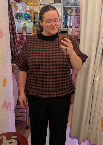 The Edit - Orange & Navy Gingham Check Frill Top