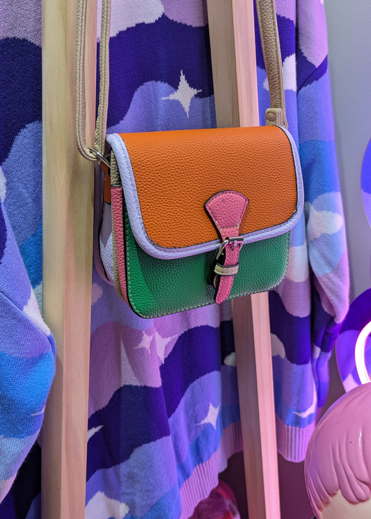 The Edit - Green, Orange and Lilac Colour Block Mini Satchel