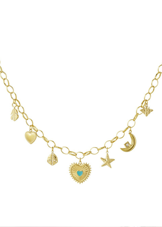 The Edit - Sunny Love Multi Charm Necklace in Gold