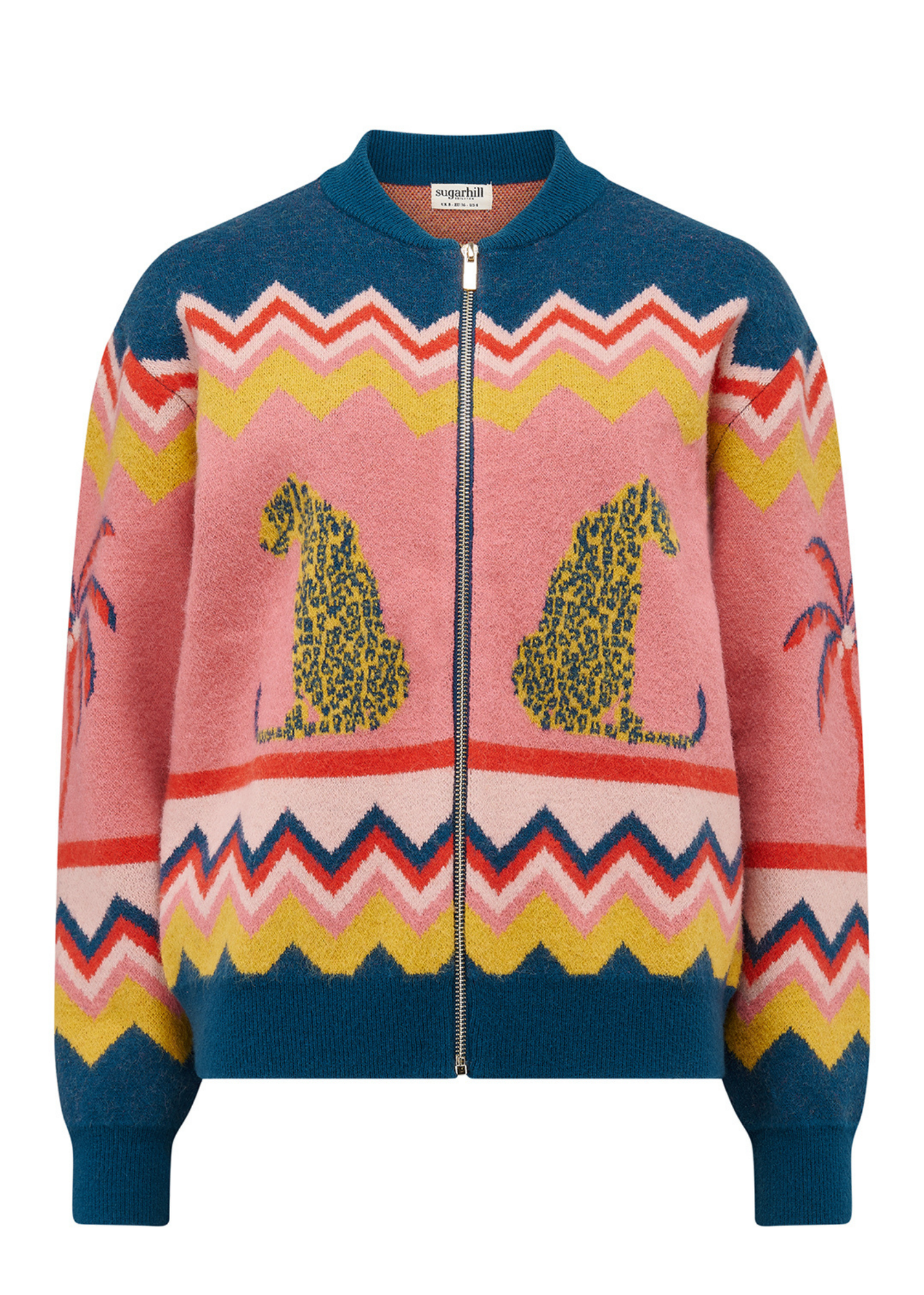 Sugarhill Brighton - Solana Leopards and Palms Knitted Bomber Cardigan