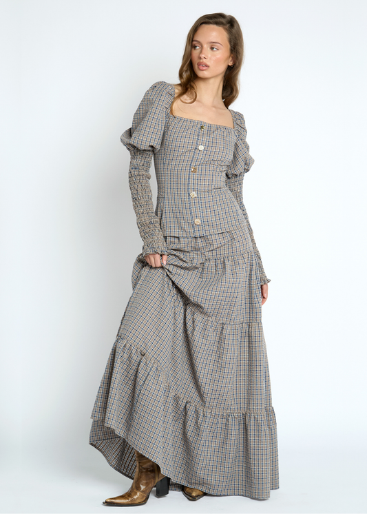 Daisy Street - Folktale Grey Check Maxi Skirt