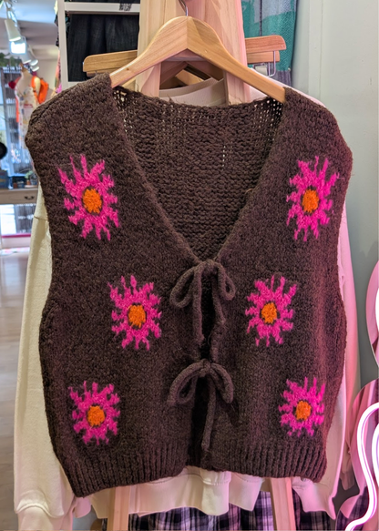 The Edit - Brown, Pink & Orange Knitted Sunshine Vest