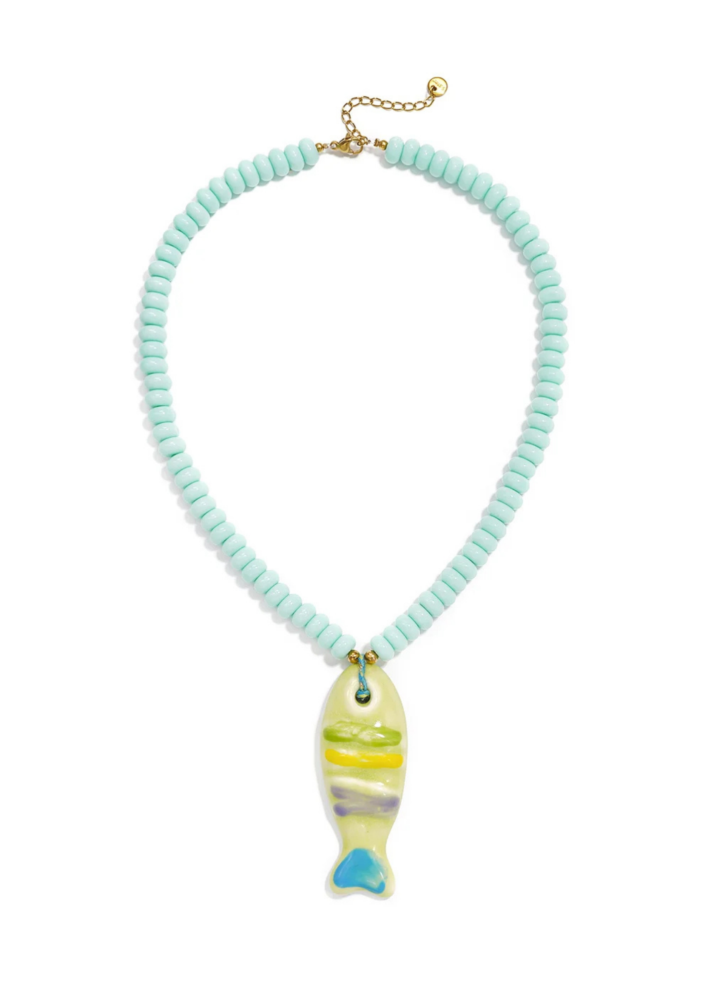 The Edit - Chunky Ceramic Fish Beaded Necklace in Aqua