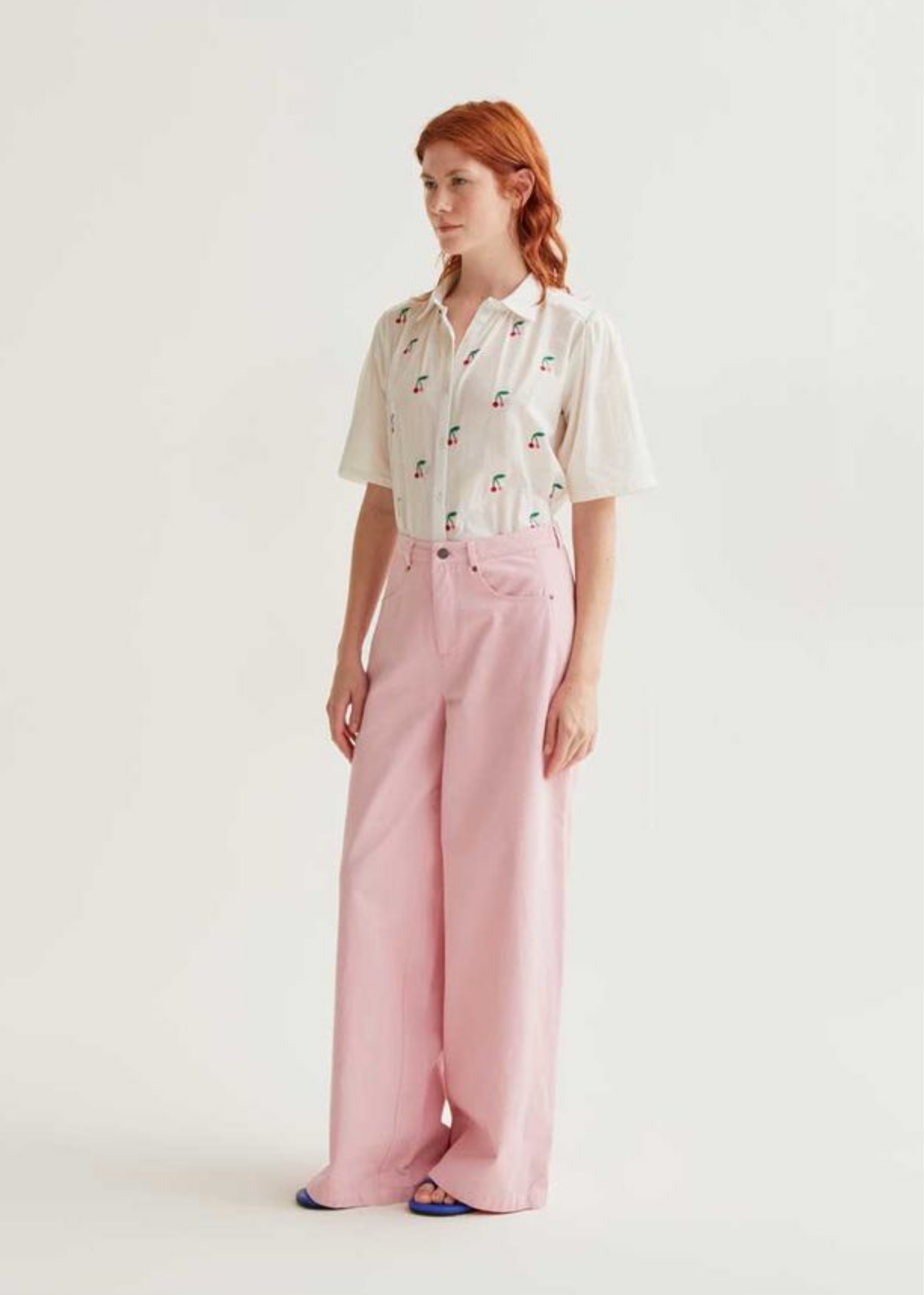 Compañia Fantastica - White Shirt with Embroidered Cherries