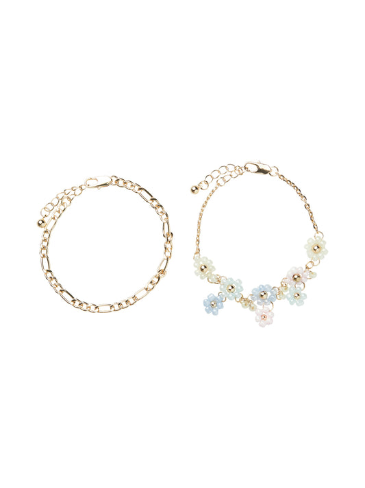 Pieces - Pastel Flower & Gold Chain Bracelet Duo