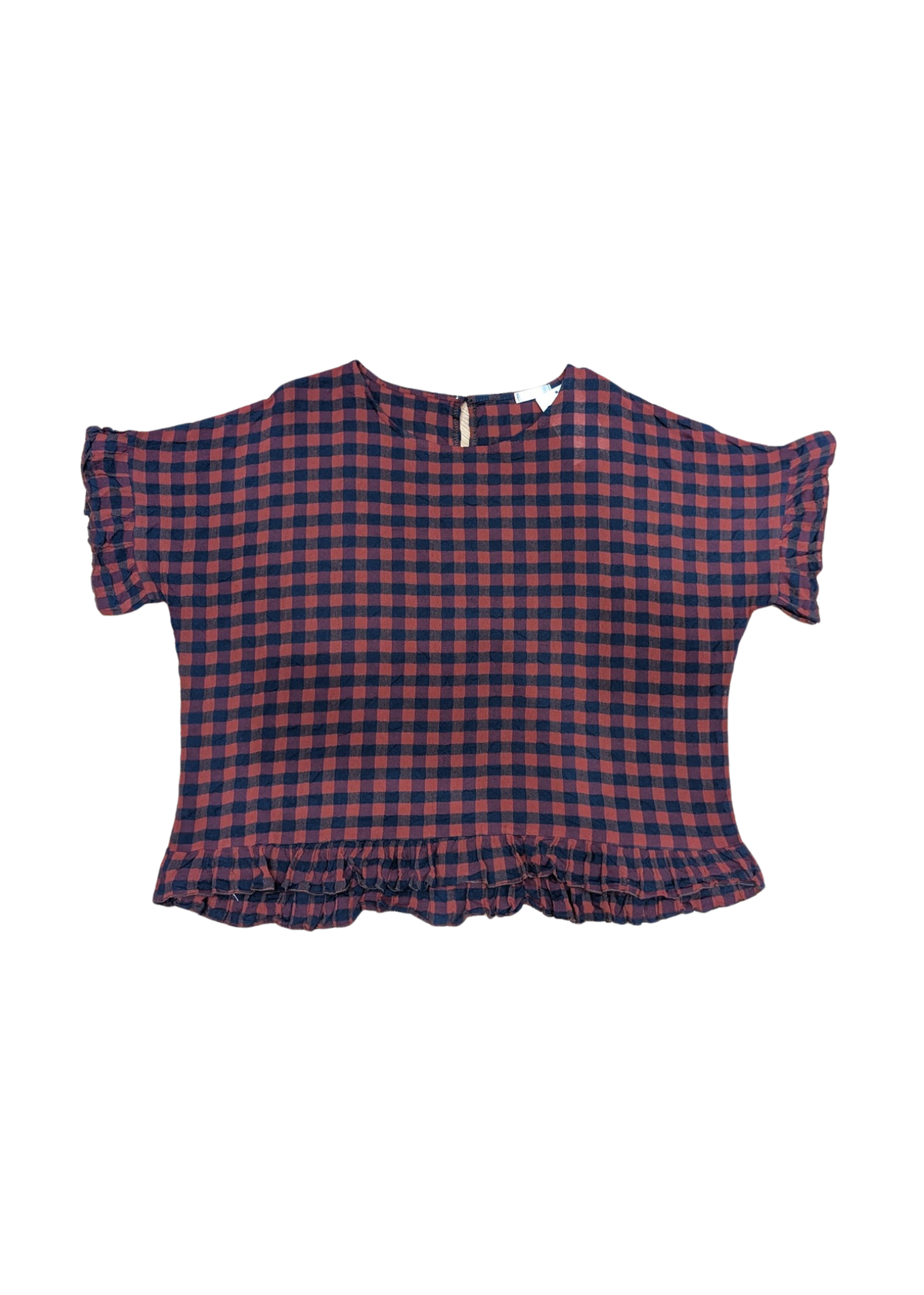 The Edit - Red & Blue Gingham Check Frill Top