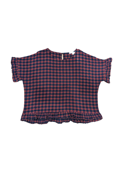 The Edit - Red & Blue Gingham Check Frill Top