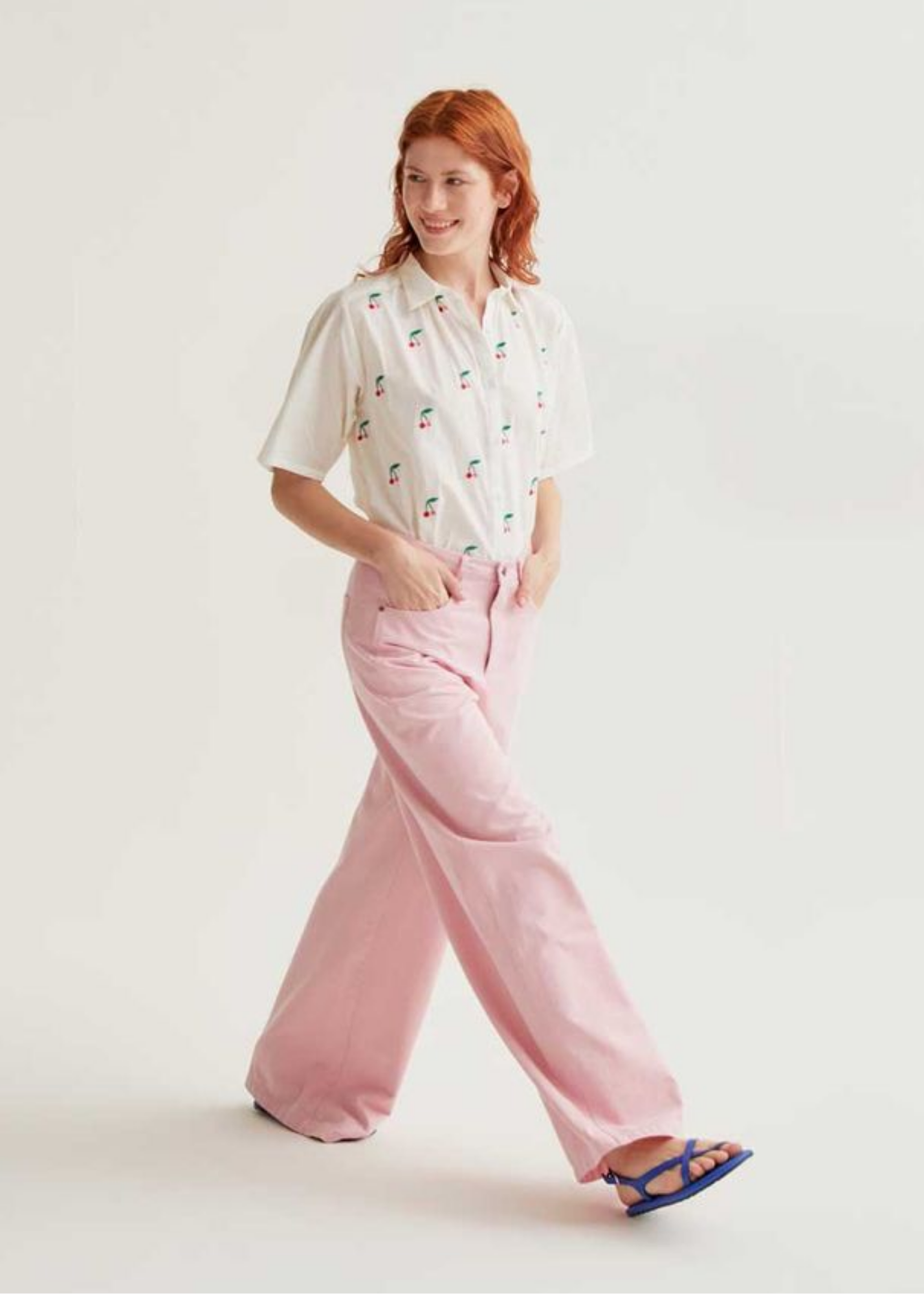 Compañia Fantastica - White Shirt with Embroidered Cherries