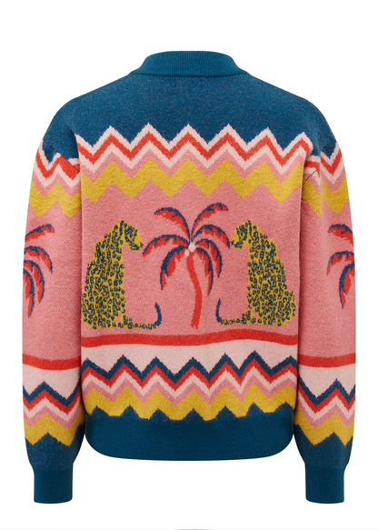 Sugarhill Brighton - Solana Leopards and Palms Knitted Bomber Cardigan