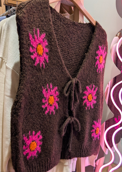 The Edit - Brown, Pink & Orange Knitted Sunshine Vest