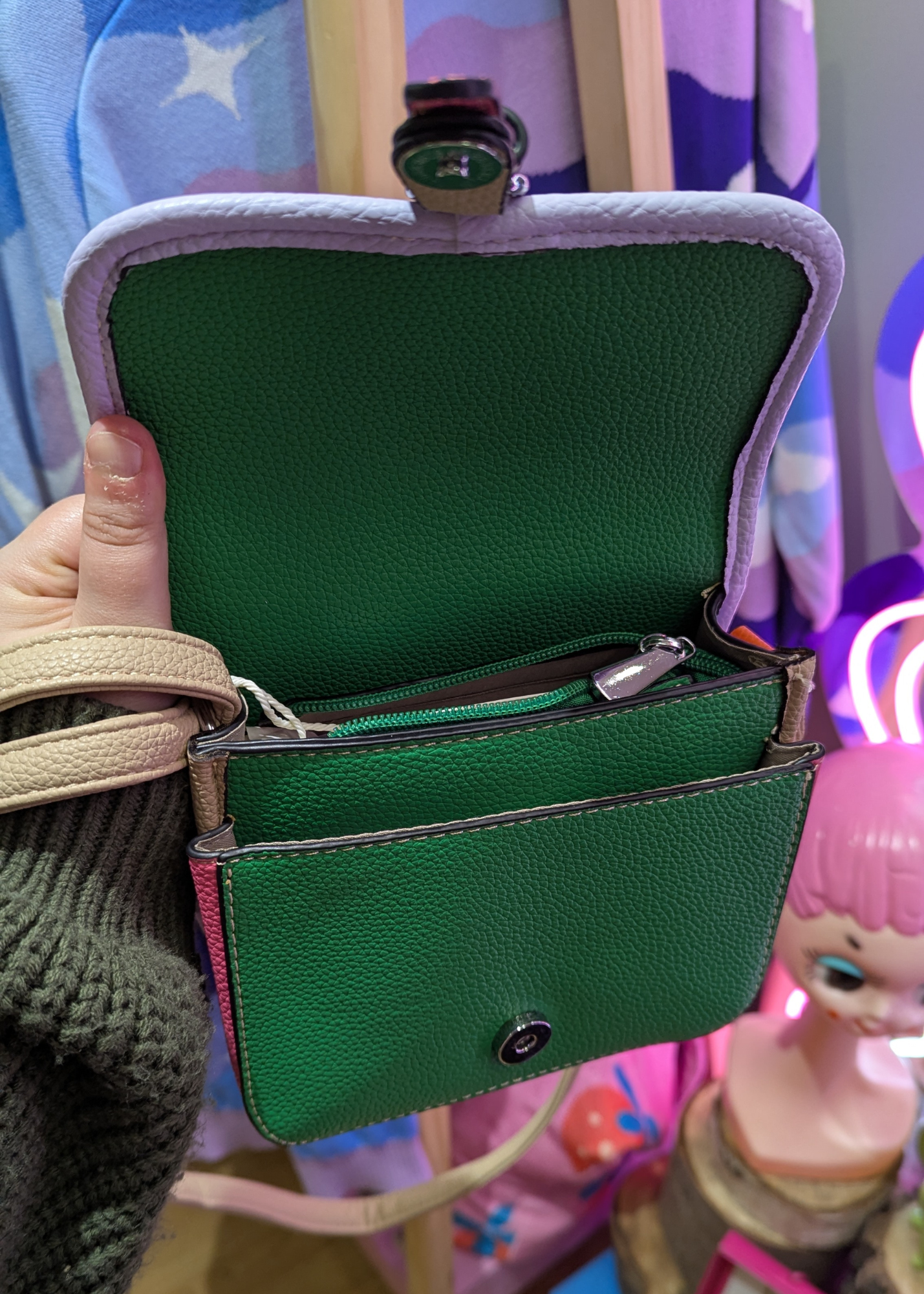 The Edit - Green, Orange and Lilac Colour Block Mini Satchel