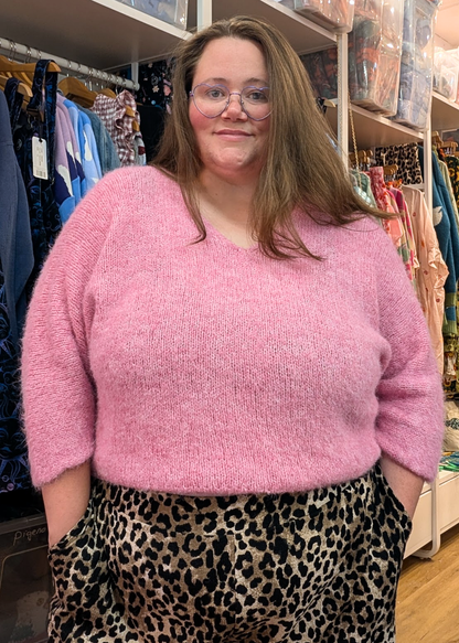 The Edit - Bubblegum Pink Oversized V-Neck Jumper