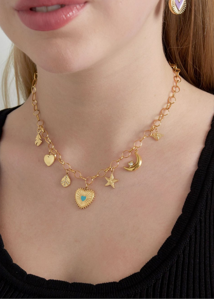 The Edit - Sunny Love Multi Charm Necklace in Gold