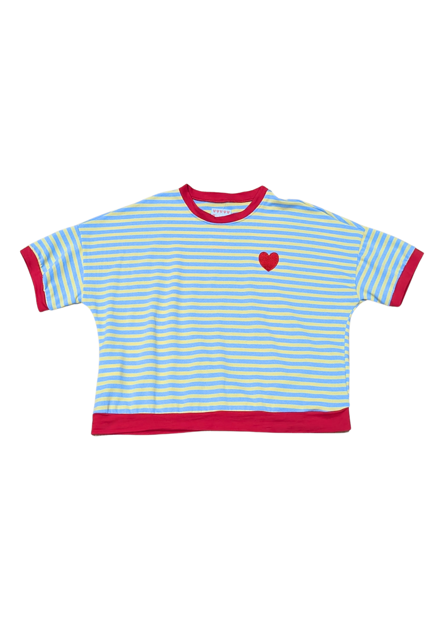 The Edit - Blue & Yellow Stripe Ringer Tee with Heart Motif