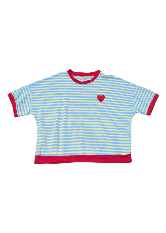The Edit - Blue & Yellow Stripe Ringer Tee with Heart Motif