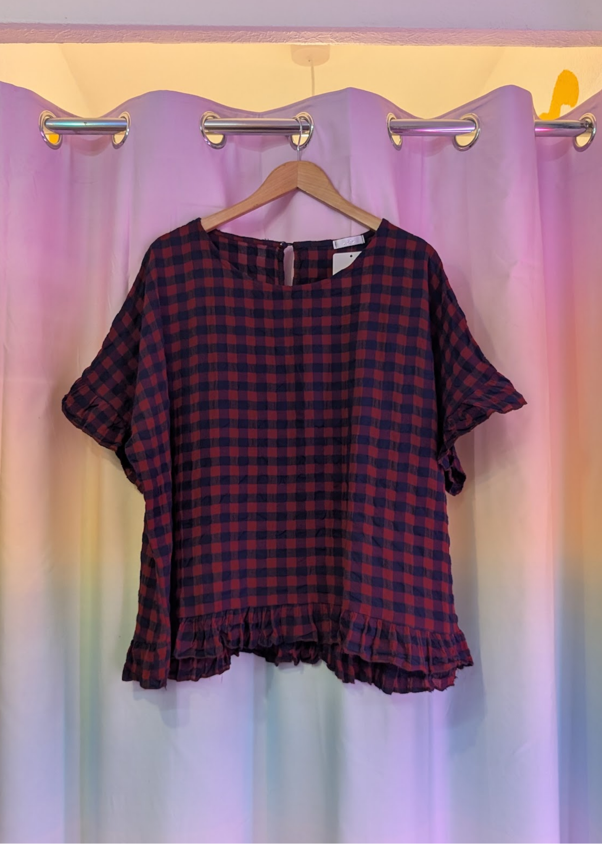 The Edit - Red & Blue Gingham Check Frill Top