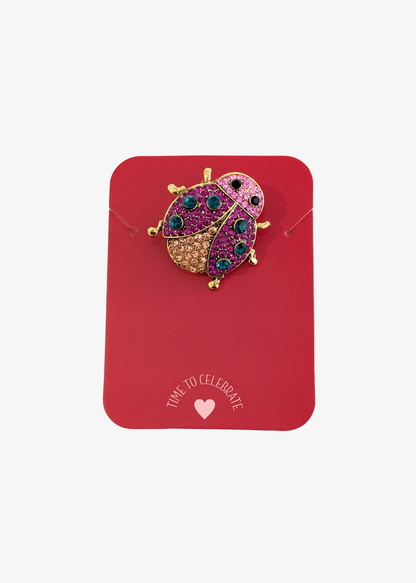 The Edit - Bejewelled Pink & Green Beetle Brooch
