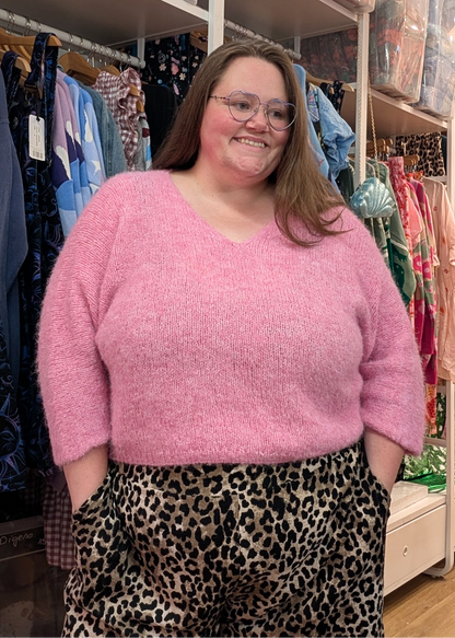 The Edit - Bubblegum Pink Oversized V-Neck Jumper