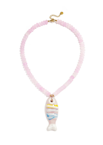 The Edit - Chunky Ceramic Fish Beaded Necklace in Pink