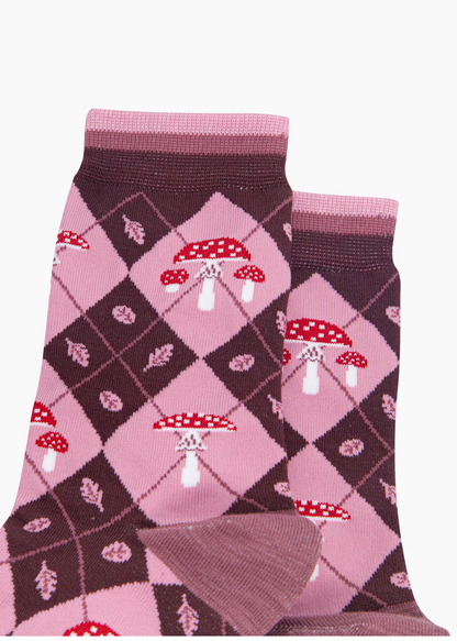 Sock Talk - Burgundy Diamond Toadstool Bamboo Socks