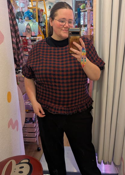 The Edit - Red & Blue Gingham Check Frill Top