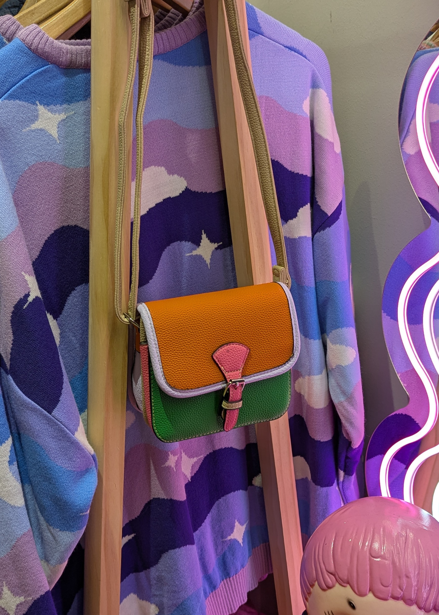 The Edit - Green, Orange and Lilac Colour Block Mini Satchel