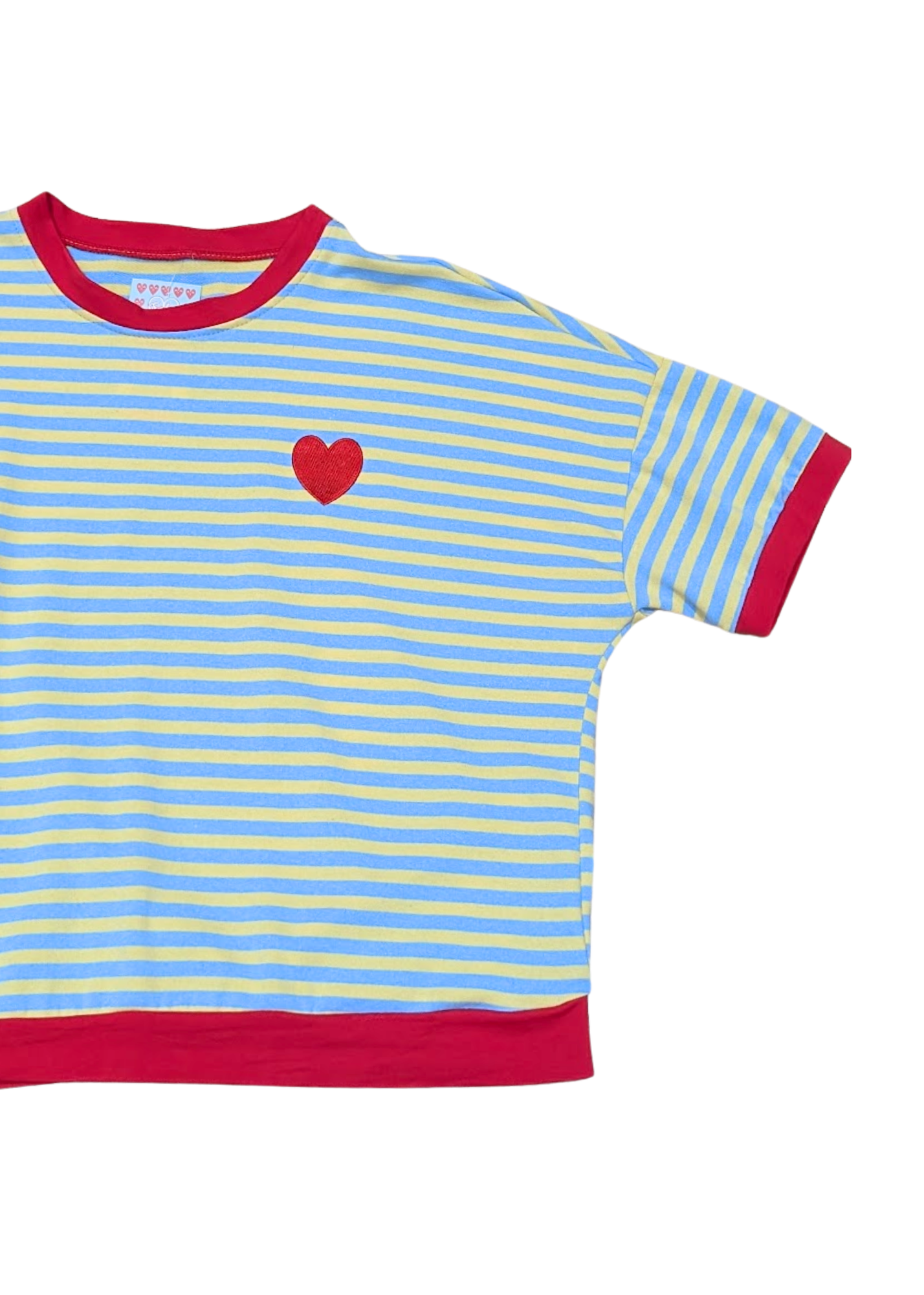 The Edit - Blue & Yellow Stripe Ringer Tee with Heart Motif
