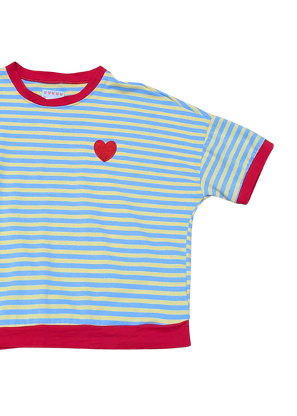 The Edit - Blue & Yellow Stripe Ringer Tee with Heart Motif