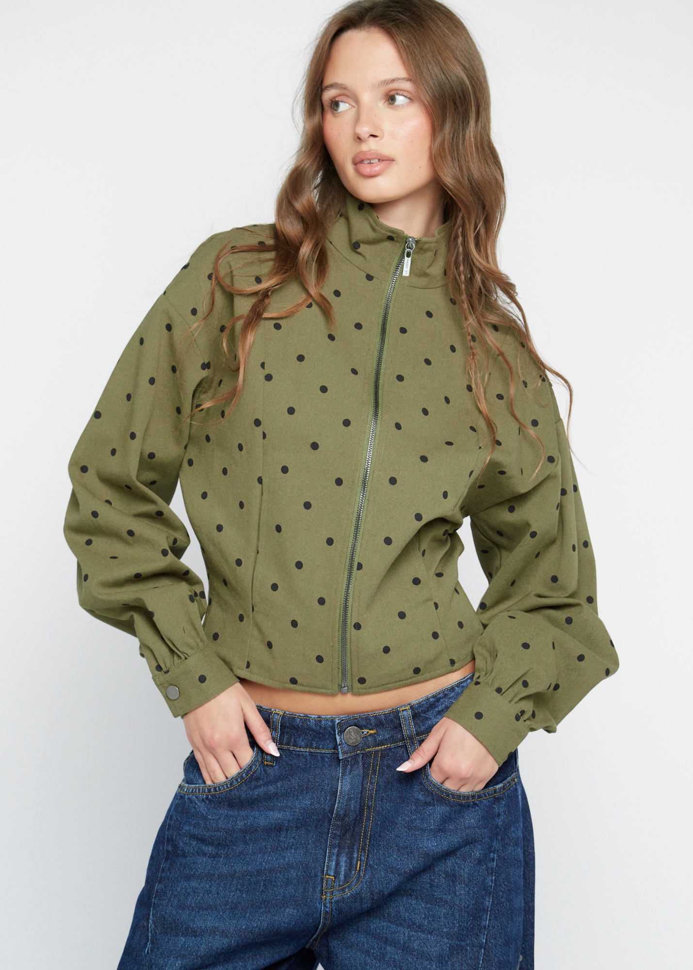 Daisy Street - Khaki Green Dot Jacket