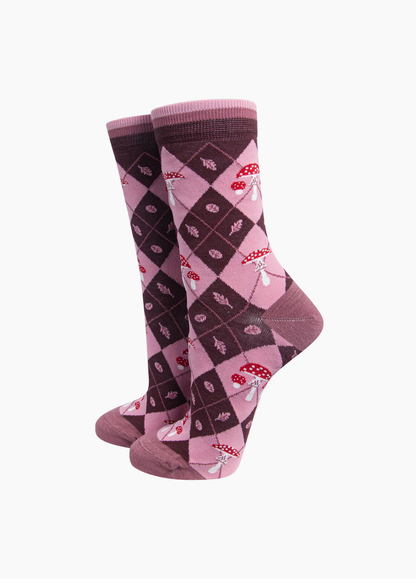 Sock Talk - Burgundy Diamond Toadstool Bamboo Socks