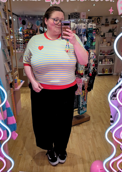 The Edit - Blue & Yellow Stripe Ringer Tee with Heart Motif