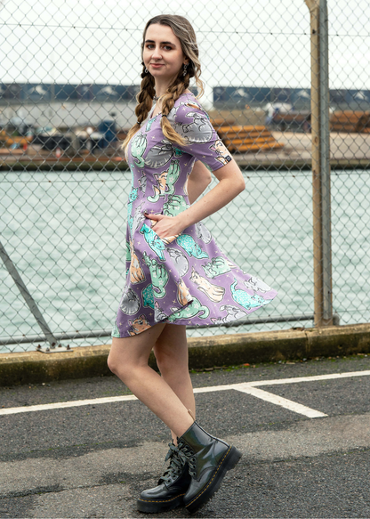 Rebel Romance x Abi Perry - Purrfect Cats Fit & Flare Skater Dress